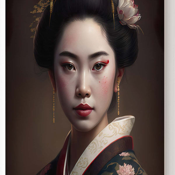 Japanische Geisha Portrait mit detailreichen Farben und Kimono_mockup_09