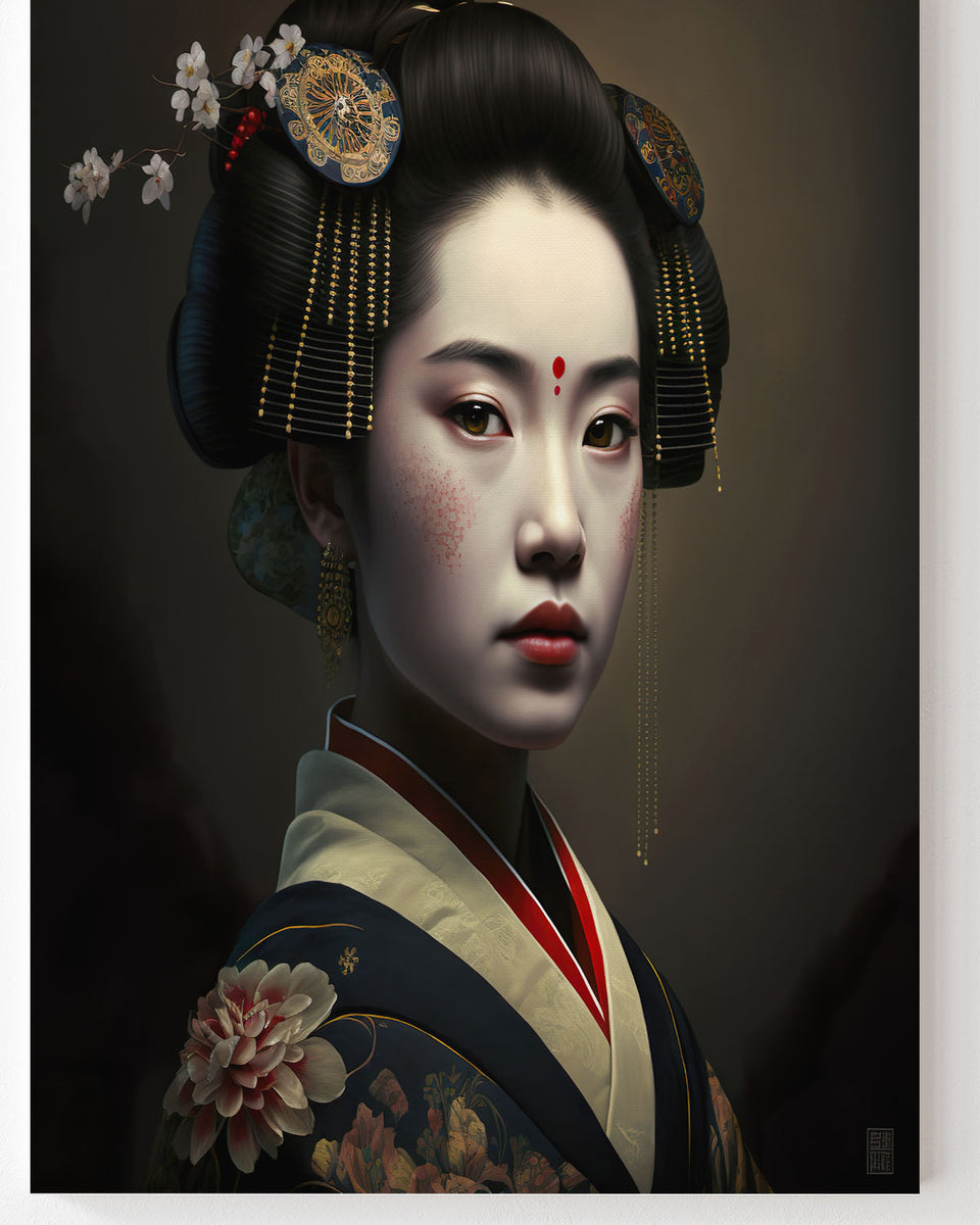 Japanische Geisha mit ausdrucksstarkem Blick zum Betrachter_mockup_07