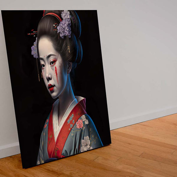 Perfekt geschminkte Geisha mit farbenreichen Kimono_mockup01