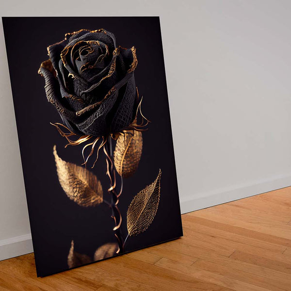 Schwarze Rose mit Gold überzogen vor einem Schwarzen Hintergrund_mockup_07