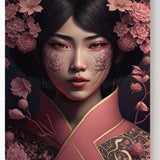 Wunderschöne Geisha in rosa Kimono und Sakura Blüten umgeben_mockup_06