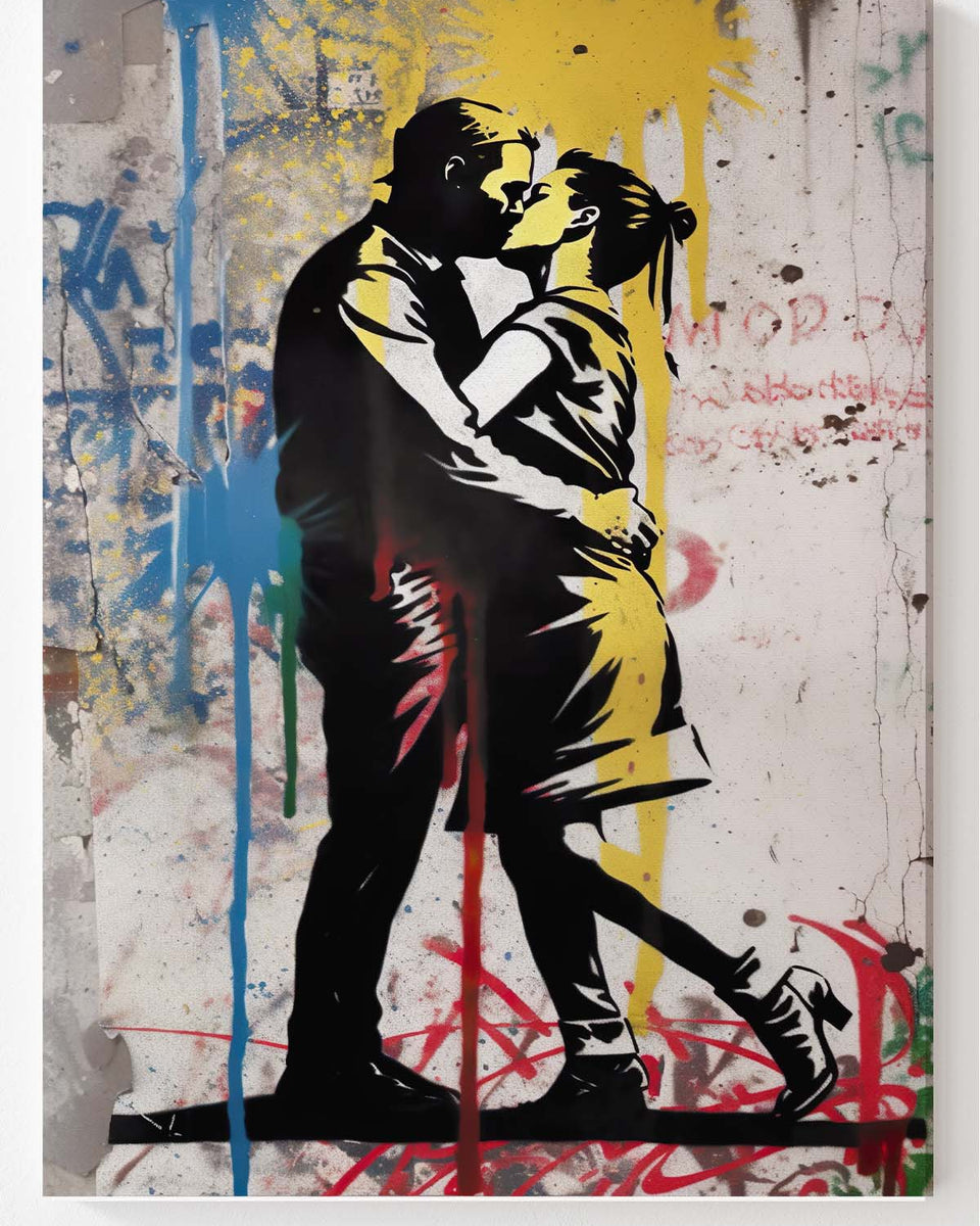 SK Banksy Art Kissing Couple