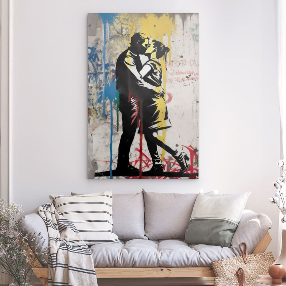 SK Banksy Art Kissing Couple