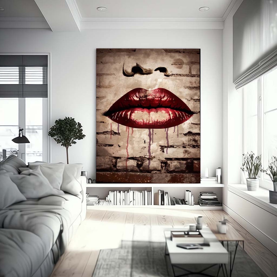 Banksy Lips on wall also rote Lippen an der Wand als einzigartiges und limitiertes Kunstwerk_mockup02