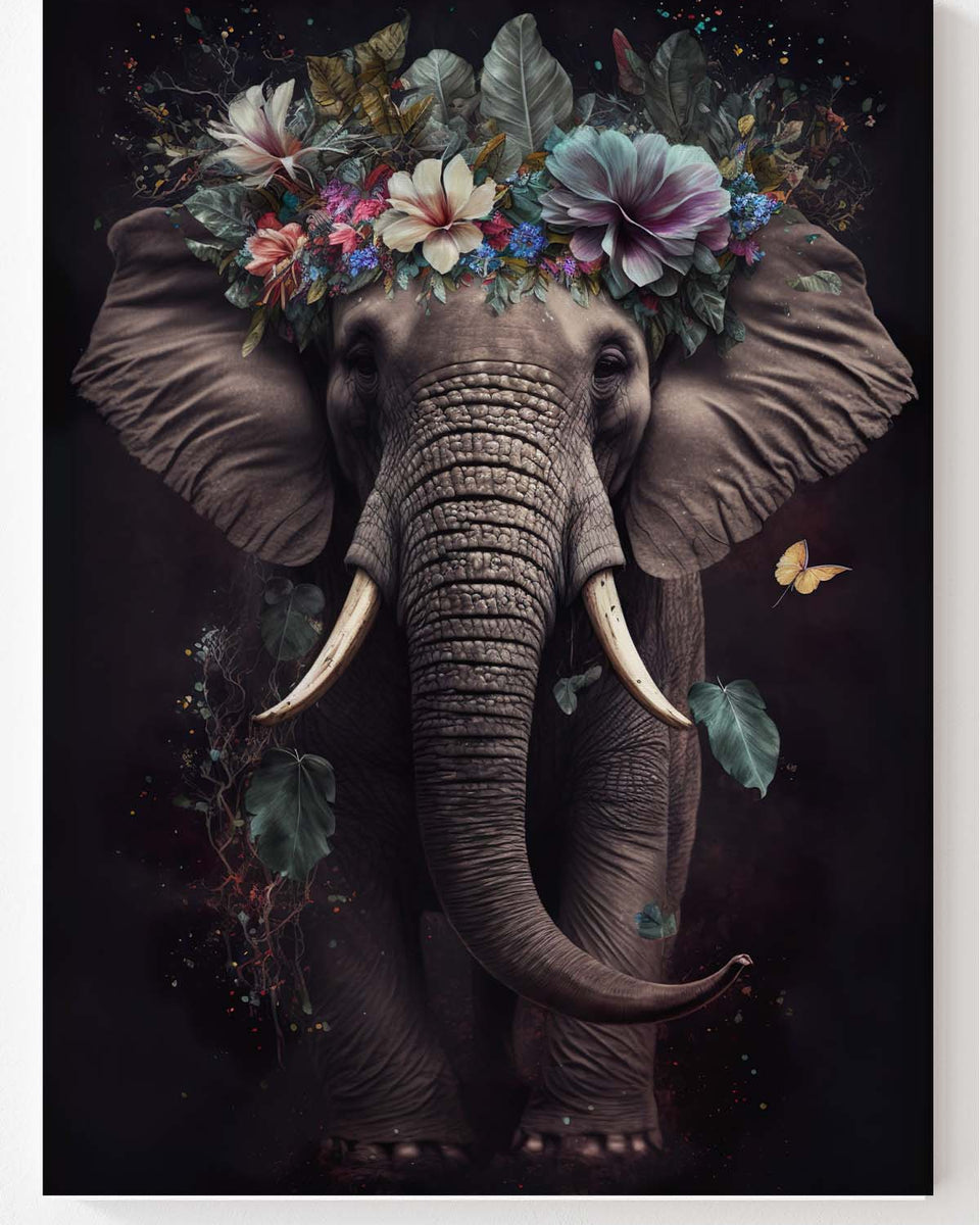 Boho Elefant mit Blumen im Bohemian Style_mockup00