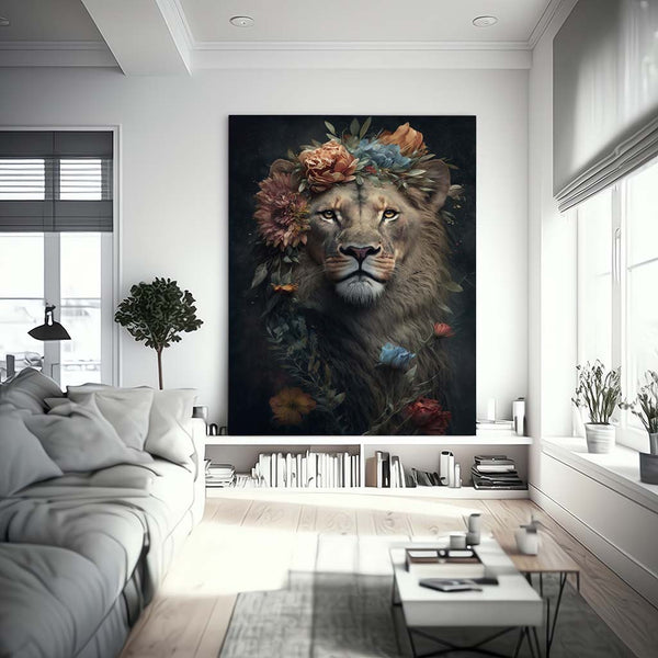 Königlicher Löwe im Bohemian Style mit bunten Blumen sehr ausdrucksstarkes-Bild_mockup02