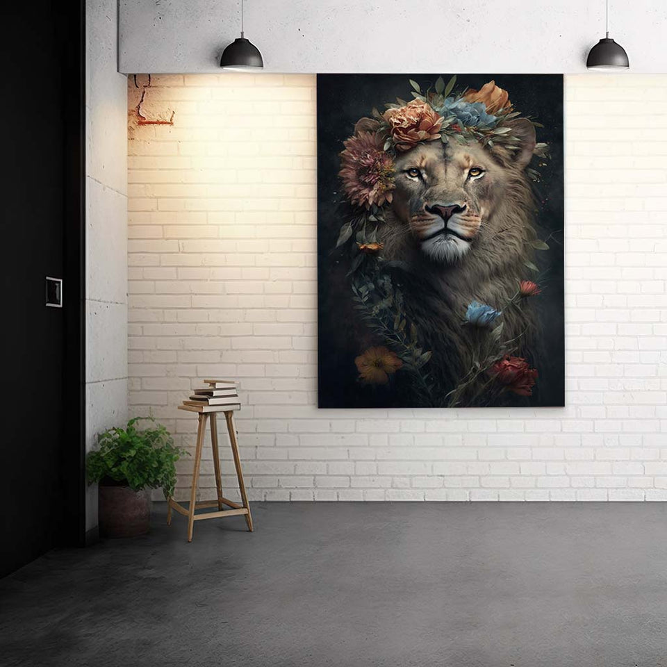 Königlicher Löwe im Bohemian Style mit bunten Blumen sehr ausdrucksstarkes-Bild_mockup03