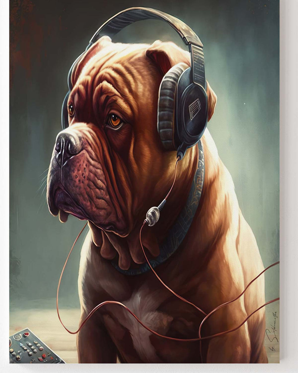 Bordeaux Dogge Hund mit Headset auf dem Kopf als Gamer_mockup_07