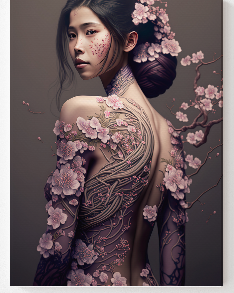 Geisha umhüllt von Sakura Blumen_mockup04