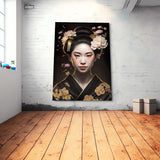 Golden Geisha im schwarzgoldenen Kimono mit Sakura Blüten im Haar_mockup04