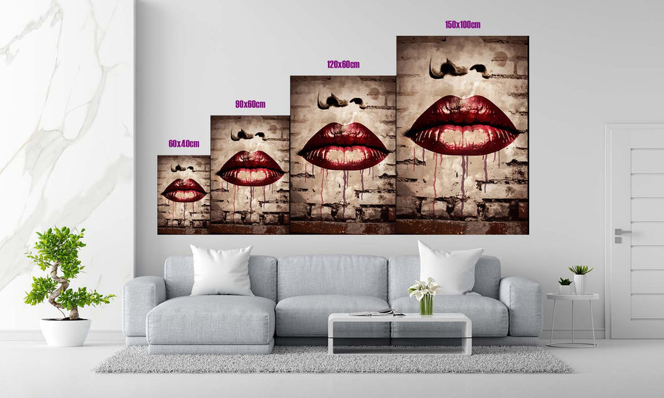 Größentabelle_Banksy Lips on wall also rote Lippen an der Wand als einzigartiges und limitiertes Kunstwerk_mockup