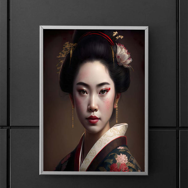 Japanische Geisha Portrait mit detailreichen Farben und Kimono_mockup_03