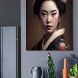 Japanische Geisha Portrait mit detailreichen Farben und Kimono_mockup_05