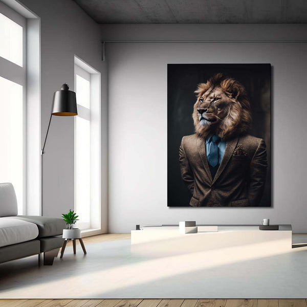 Lion in Suit Loewe im braunen Anzug und blauer Krawatte_mockup03