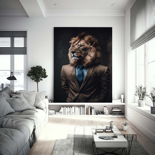 Lion in Suit Loewe im braunen Anzug und blauer Krawatte_mockup04