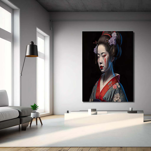 Perfekt geschminkte Geisha mit farbenreichen Kimono_mockup00