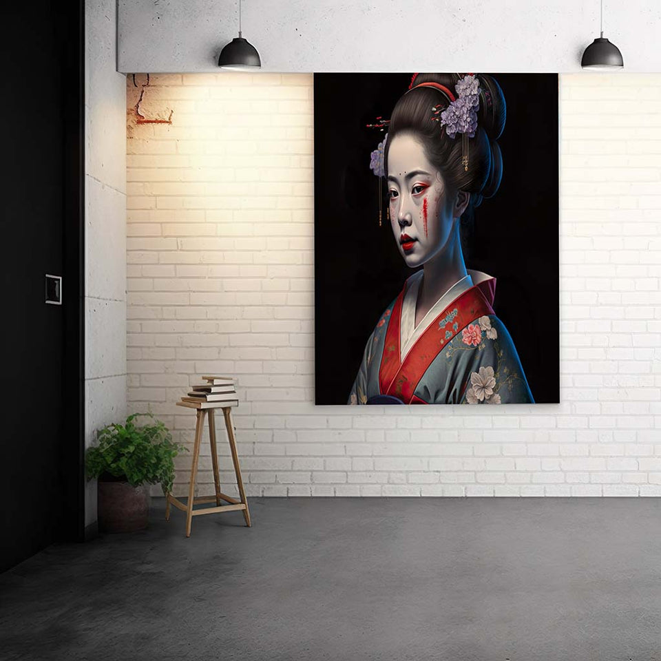 Perfekt geschminkte Geisha mit farbenreichen Kimono_mockup02