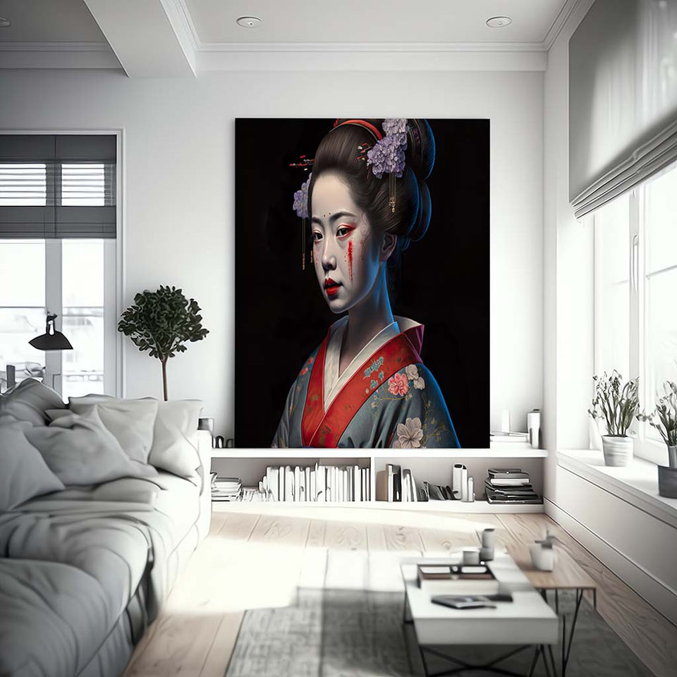 Perfekt geschminkte Geisha mit farbenreichen Kimono_mockup04
