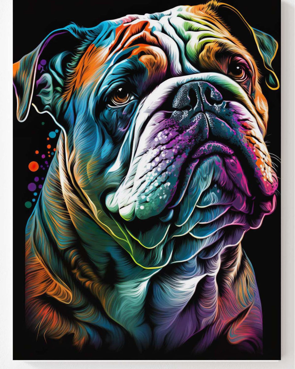 Portrait einer Bulldogge mit bunten Farben in Popart_mockup01