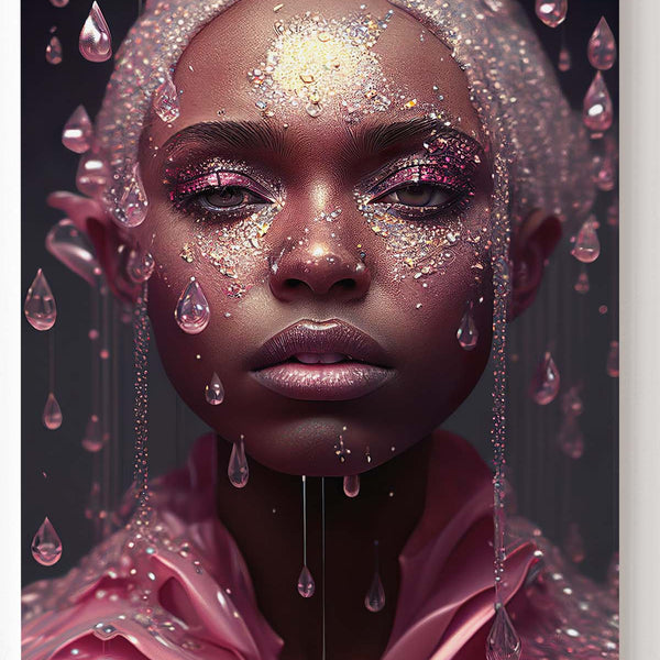 Waterdrop zeigt eine dunkelhäutige farbenfrohe Frau im rosa Regen_mockup09