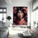 Wunderschöne Geisha in rosa Kimono und Sakura Blüten umgeben_mockup_02