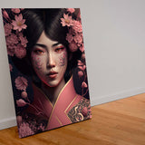 Wunderschöne Geisha in rosa Kimono und Sakura Blüten umgeben_mockup_05